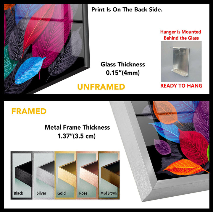 Modern Colorful Leaf Glass Wall Art, large glass photo prints, glass wall photos