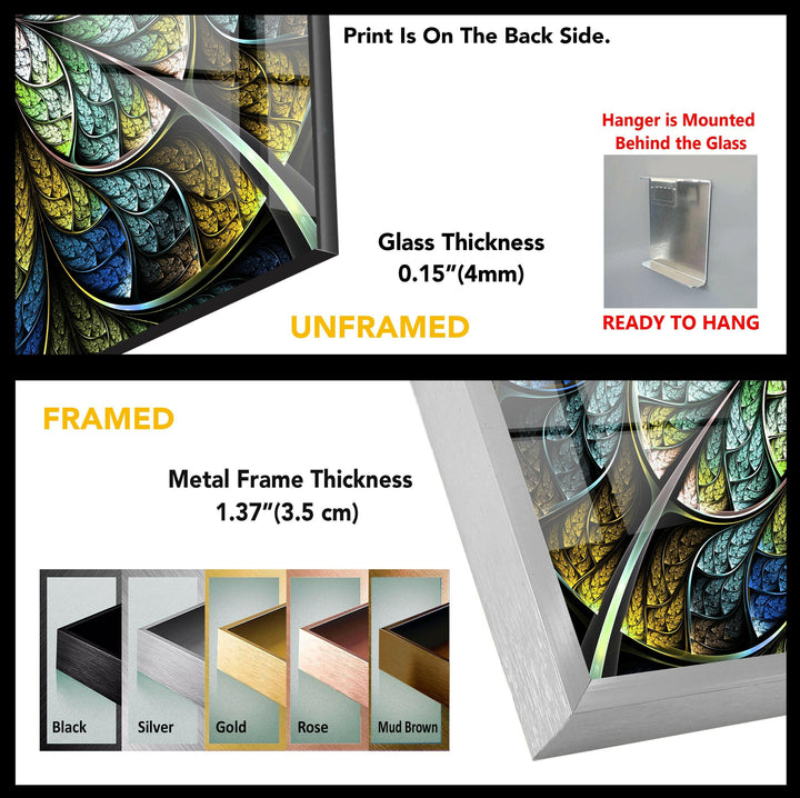 Blue Fractal Flower Glass Wall Art, glass pictures for Wall, glass prints wall art