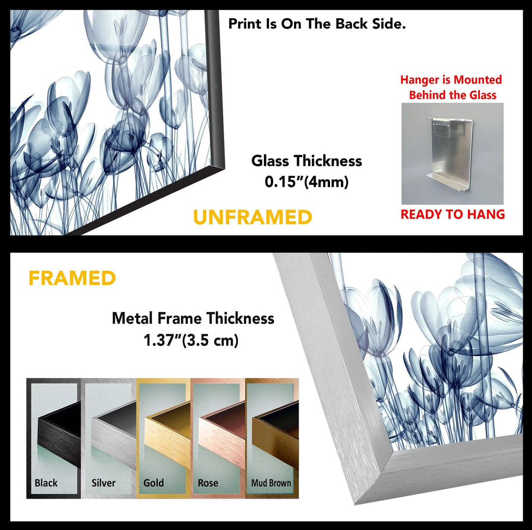 Xray Blue Tulip Flowers Glass Wall Art, large glass photo prints, glass wall photos