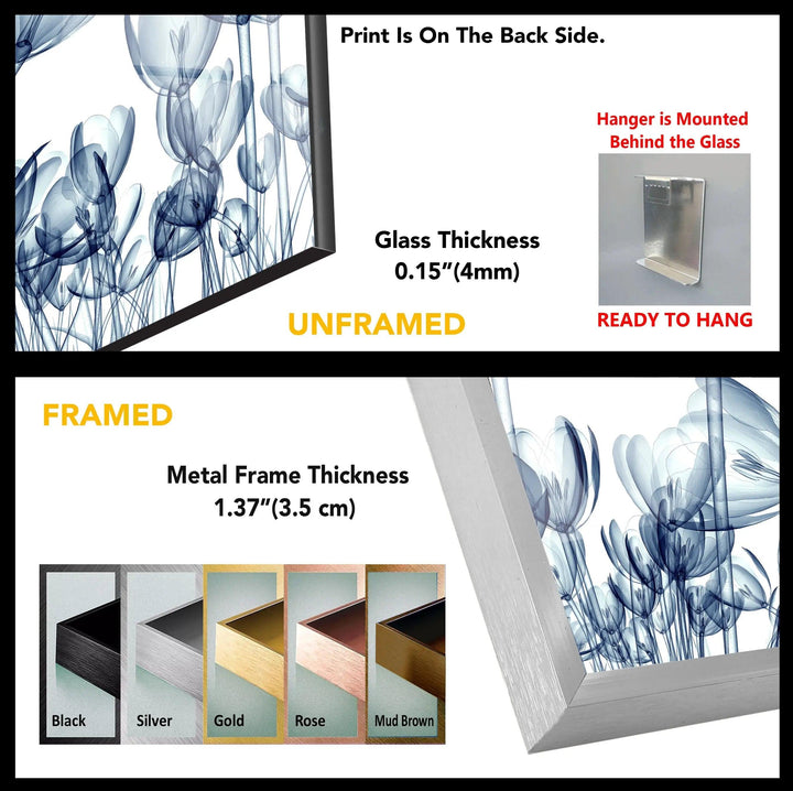 Xray Blue Tulip Flowers Glass Wall Art, large glass photo prints, glass wall photos