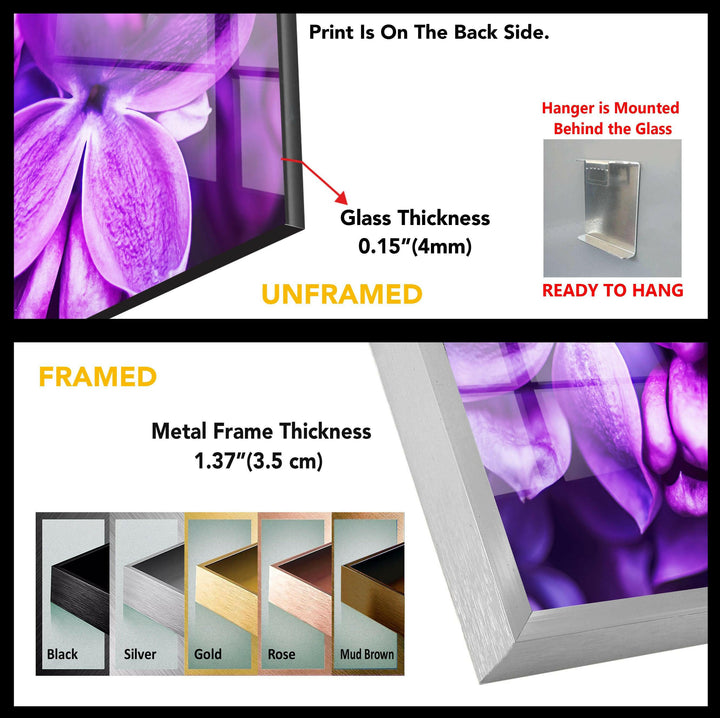 Purple Lilac Glass Wall Art, custom glass pictures, glass art prints
