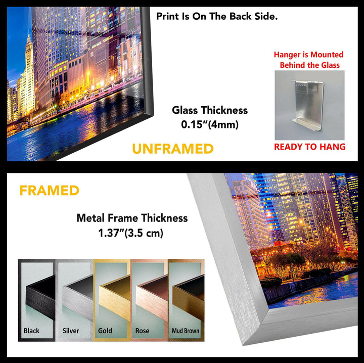 Chicago City View Glass Wall Art, picture on glass wall art, photos printed on glass