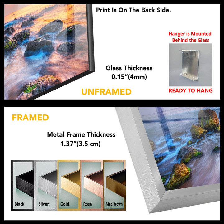 Brillante Sonnenuntergangslandschaft aus Glas als Wanddekoration