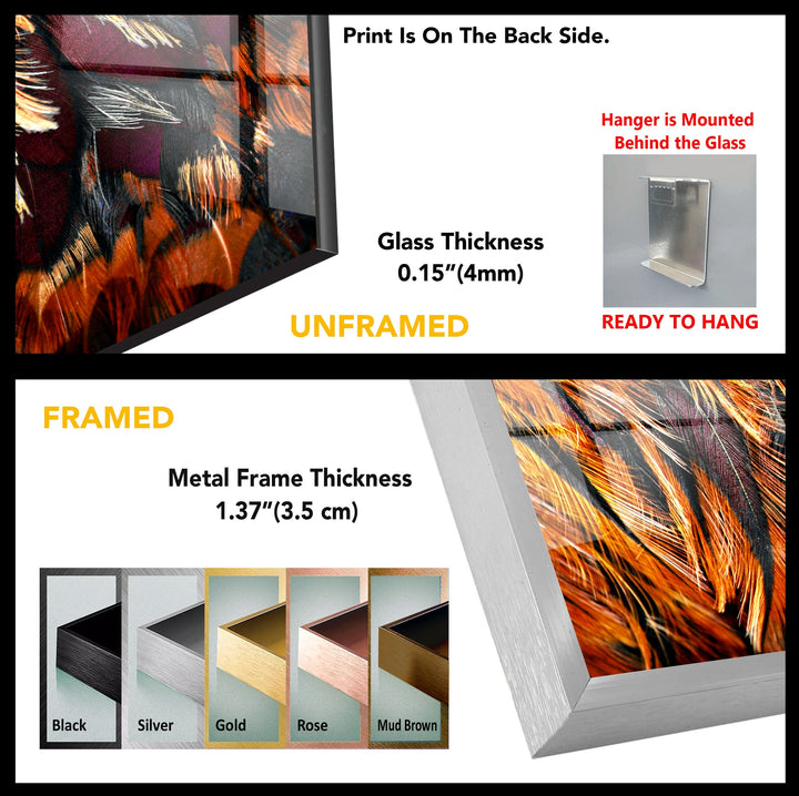 Hellbraune Wandkunst aus Glas mit Federn