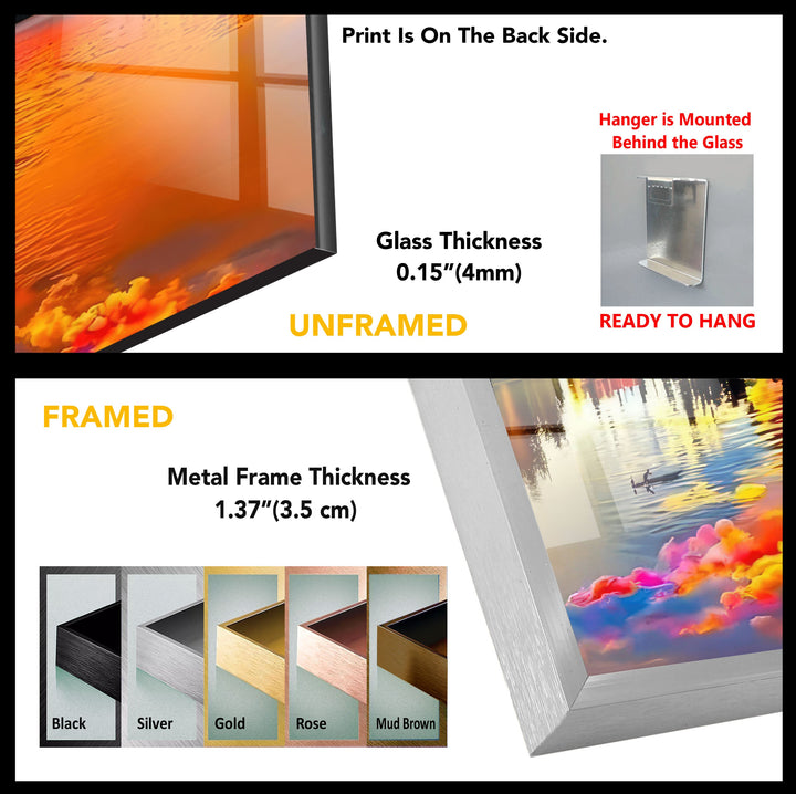 Vibrant Sunset Reflection: A Stunning Landscape Art Print on Glass Wall Art