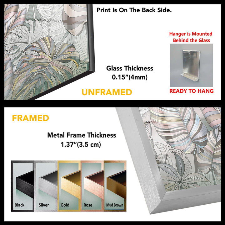 Exotic Leaves Decor Glass Wall Art, glass art painting, glass art for the Wall