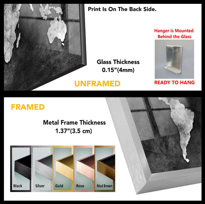 Moderne Weltkarte aus Glas als Wanddekoration