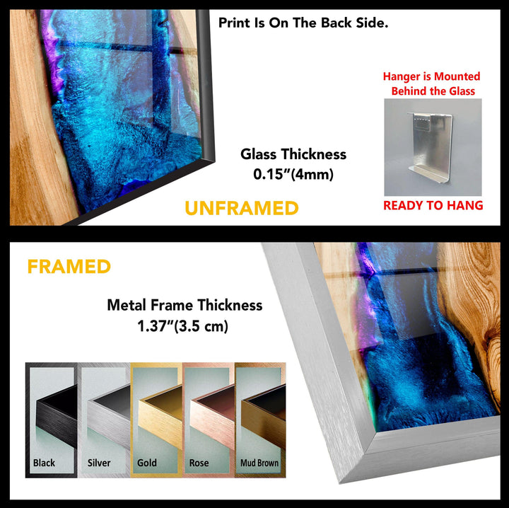 Wandkunst aus Holz und blauem Epoxidglas