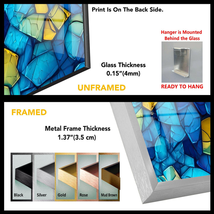 Mosaik-Wandkunst aus blau-gelbem Glas
