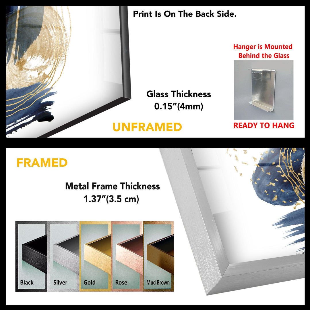 Blau-Gold-abstrakte Malerei Glas Wandkunst