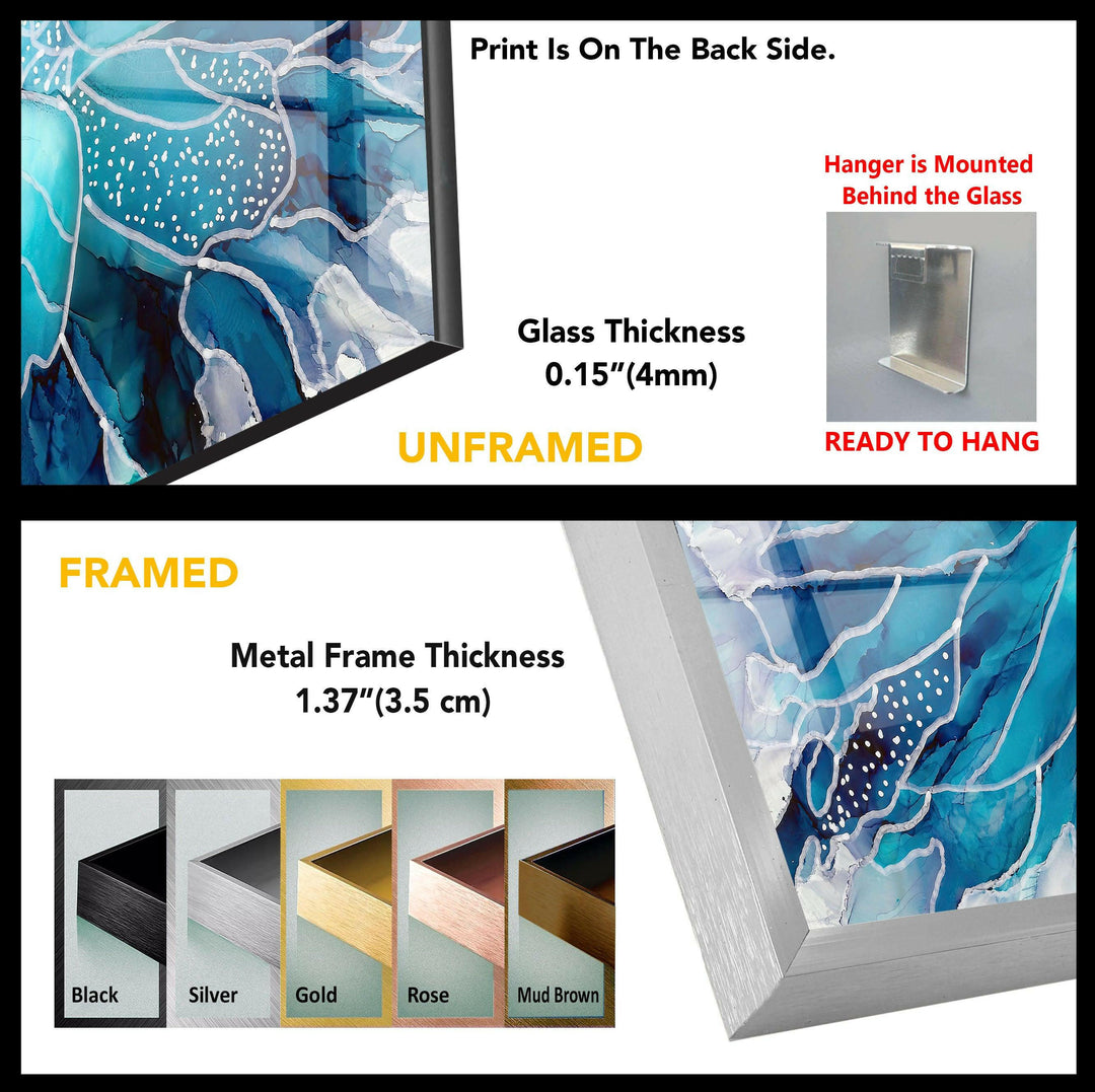 Stained Silver and Blue Flower Tempered Glass Wall Art - MyPhotoStation