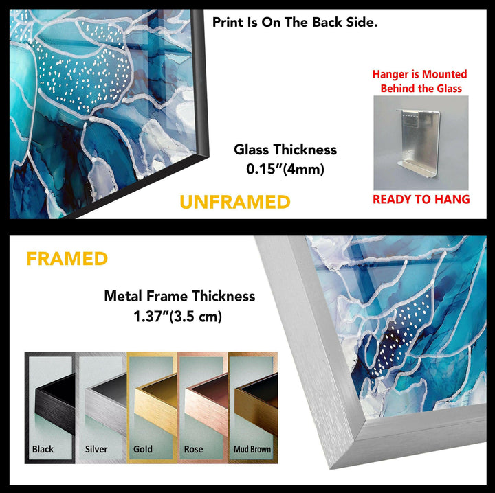 Stained Silver and Blue Flower Tempered Glass Wall Art - MyPhotoStation