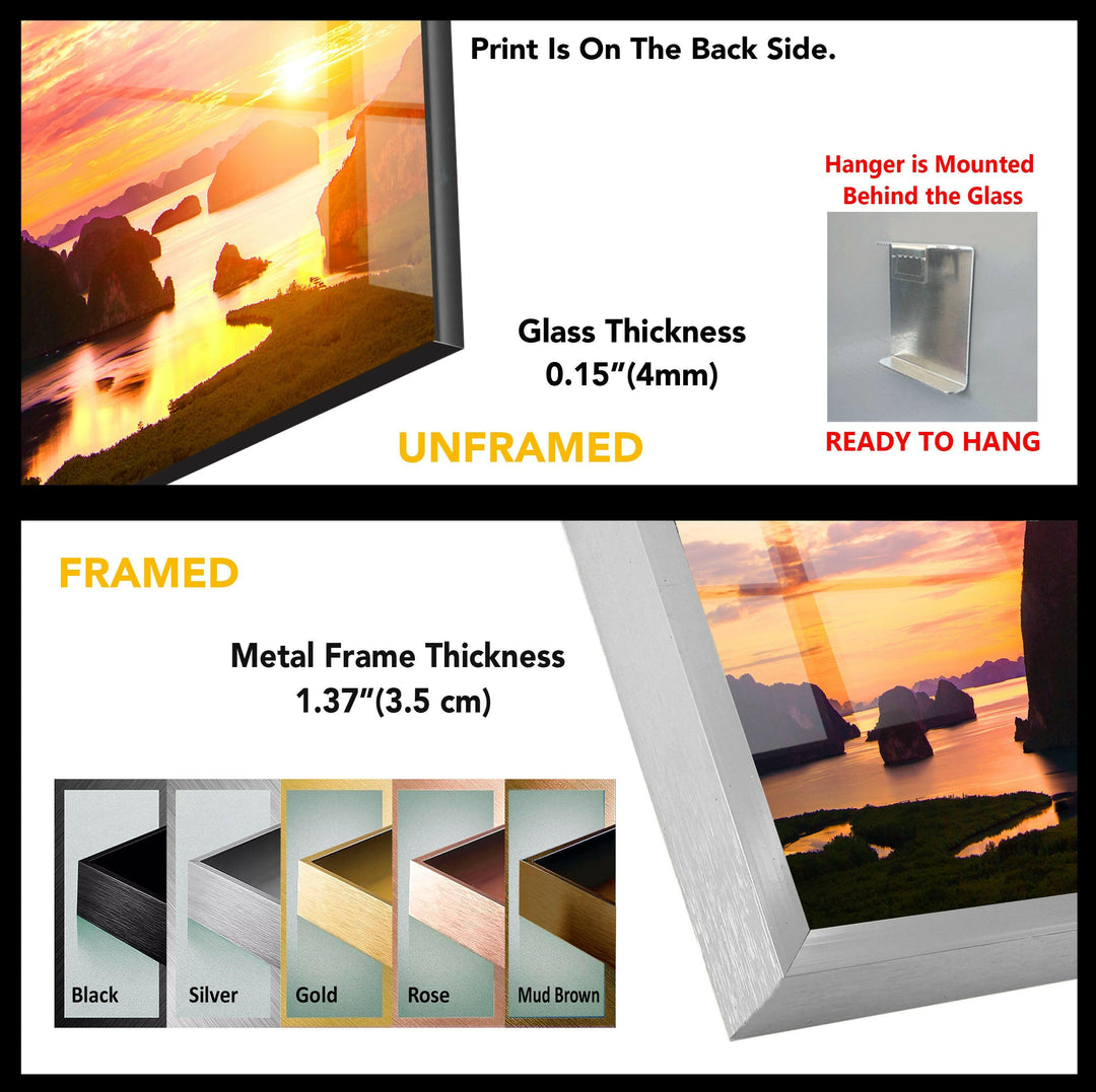 Tropical Sunset Over Limestone Islands: A Stunning Coastal Scene on Glass Wall Art