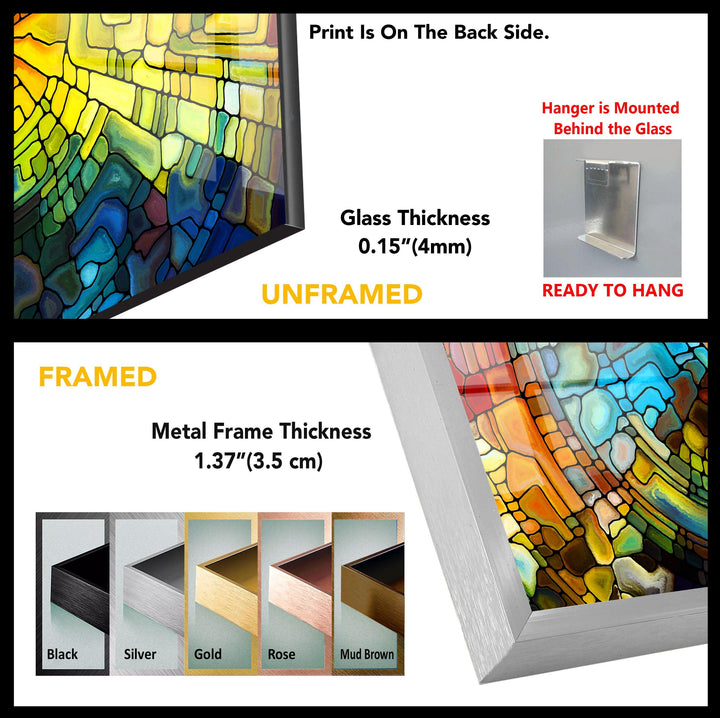 Farbenfrohes Design von Buntglas-Wandkunst