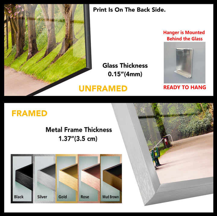 Cherry Blossom Pathway: A Tranquil Spring Scene on Glass Wall Art