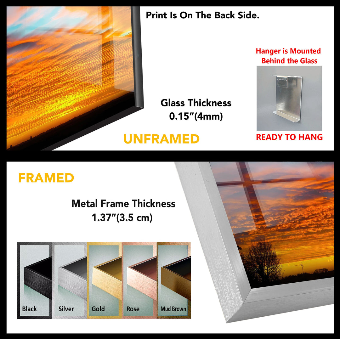 Fiery Sunset Sky: A Breathtaking Cloudscape Art Print on Glass
