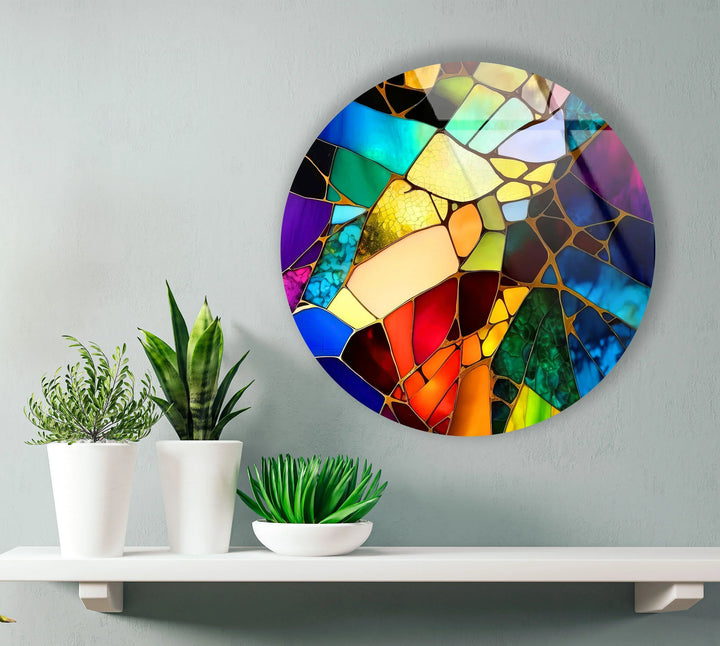 Multicolor Round Stained Glass Wall Art – Vibrant Mosaic Abstract Panel - MyPhotoStation