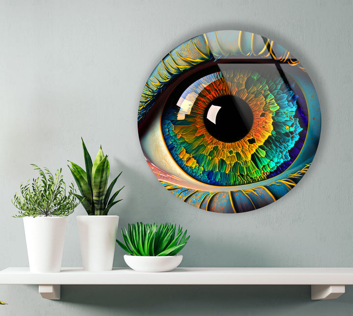 Rainbow Eye Wall Art in Round Glass – Colorful Abstract Vision Decor