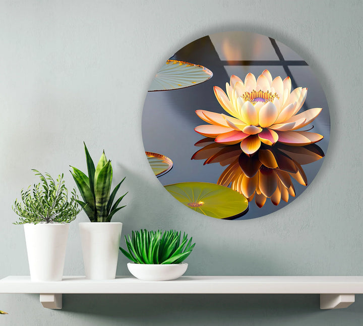 Water Lily Round Wall Art – Elegant Floral Glass Print for Zen-Inspired or Modern Home Decor - MyPhotoStation