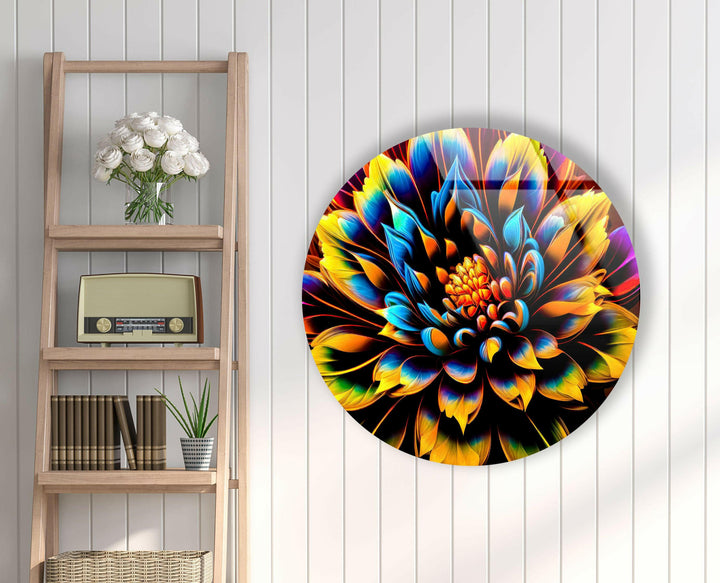 Multicolored Dahlia Flower Glass Wall Art, glass photo prints, glass picture prints