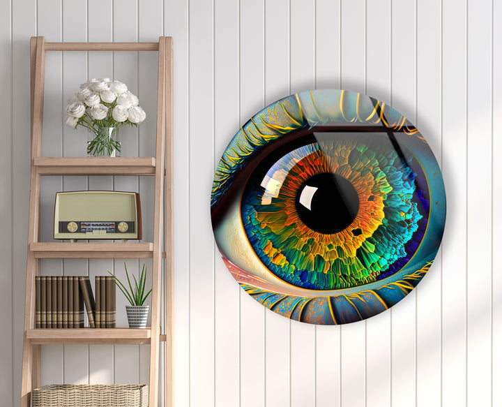 Rainbow Eye Wall Art in Round Glass – Colorful Abstract Vision Decor