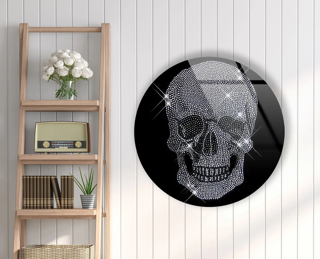 Crystal Skull Round Wall Art – Gothic Chic Glass Decor with Diamond Sparkle - MyPhotoStation