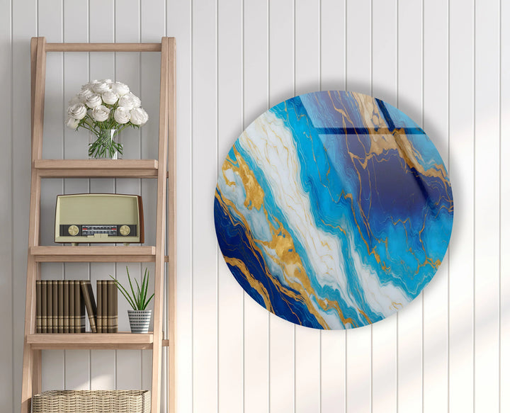 Turquoise & Sapphire Marble Round Wall Art – Elegant Glass Print for Luxurious Modern Decor - MyPhotoStation