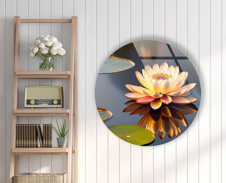Water Lily Round Wall Art – Elegant Floral Glass Print for Zen-Inspired or Modern Home Decor - MyPhotoStation