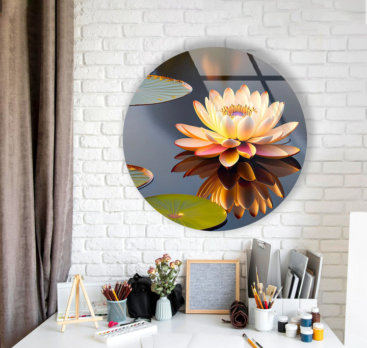 Water Lily Round Wall Art – Elegant Floral Glass Print for Zen-Inspired or Modern Home Decor - MyPhotoStation