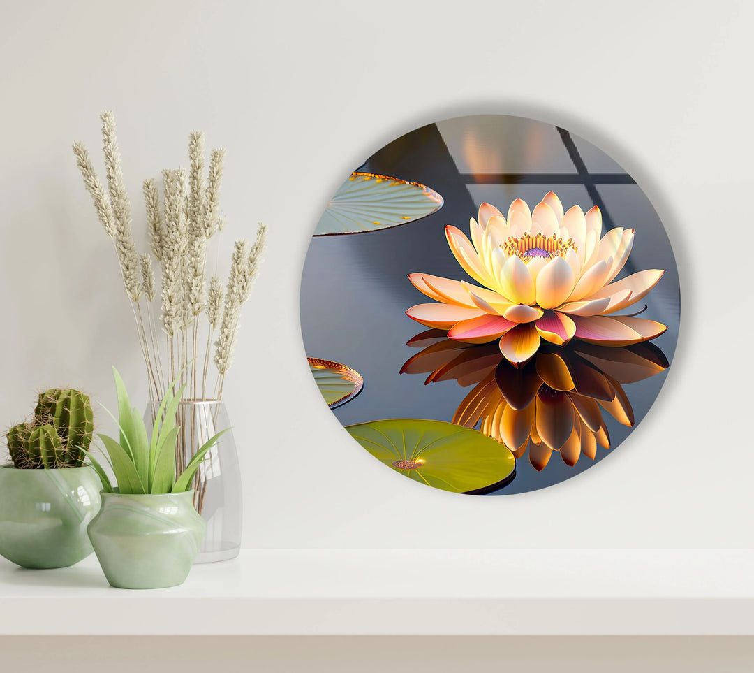 Water Lily Round Wall Art – Elegant Floral Glass Print for Zen-Inspired or Modern Home Decor - MyPhotoStation