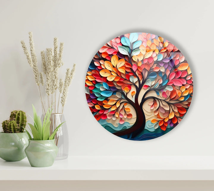 Whimsical Rainbow Tree Round Wall Art – Multicolor Glass Wall Decor for Living Room & Office - MyPhotoStation