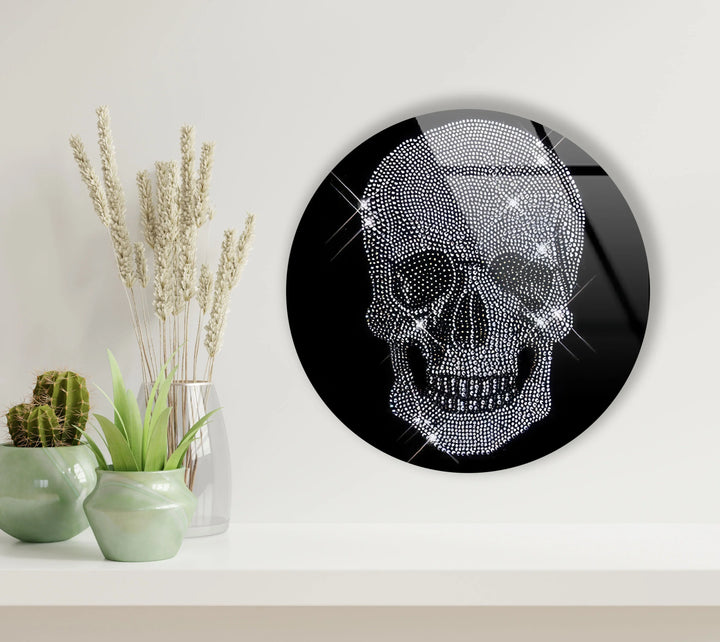 Crystal Skull Round Wall Art – Gothic Chic Glass Decor with Diamond Sparkle - MyPhotoStation
