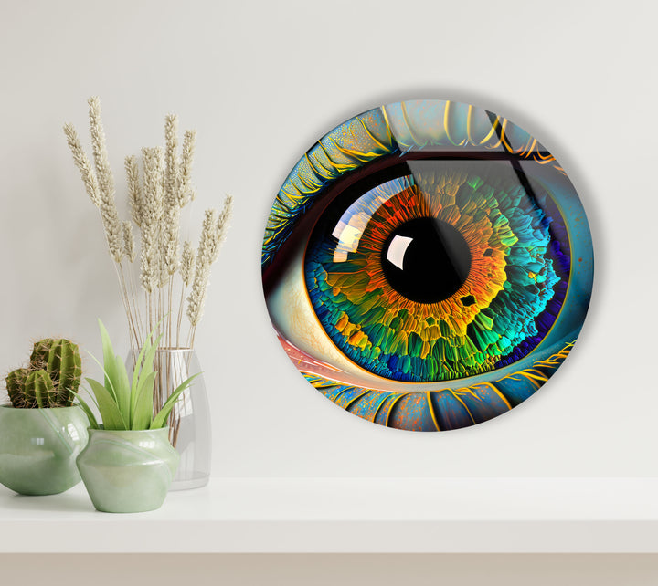 Rainbow Eye Wall Art in Round Glass – Colorful Abstract Vision Decor