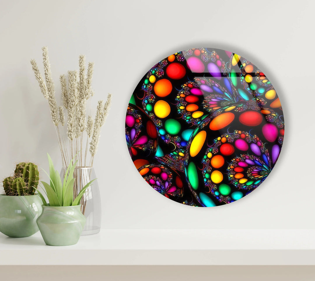 Psychedelic Fractal Wall Art – Round Color Explosion Glass Decor - MyPhotoStation