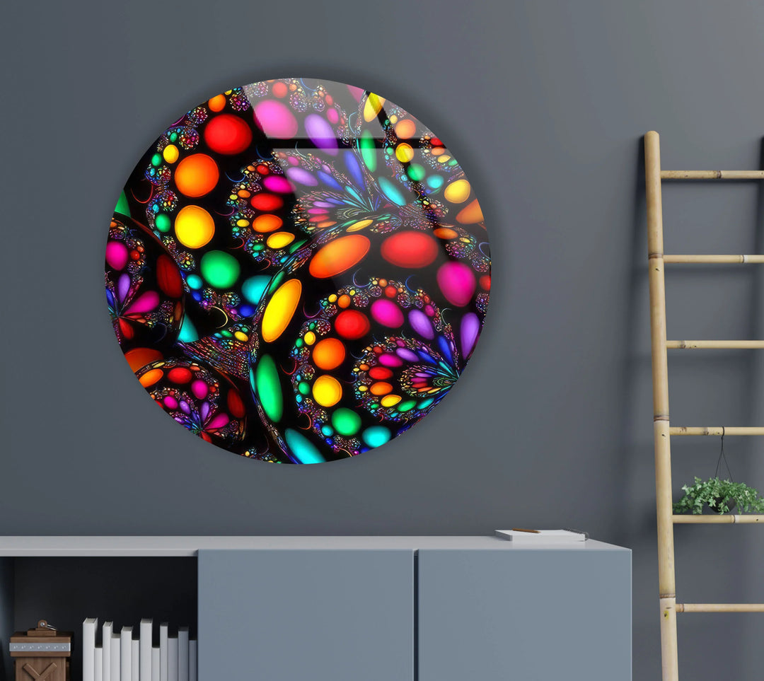 Psychedelic Fractal Wall Art – Round Color Explosion Glass Decor - MyPhotoStation