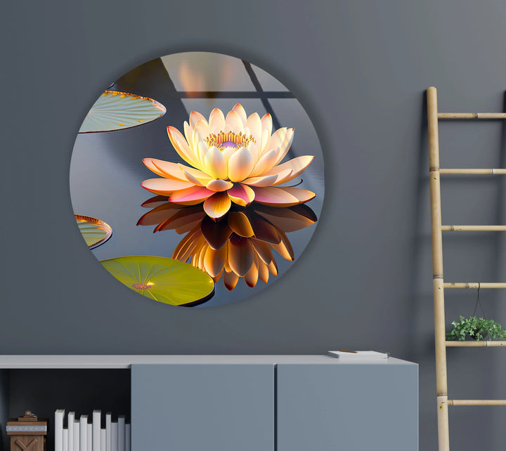 Water Lily Round Wall Art – Elegant Floral Glass Print for Zen-Inspired or Modern Home Decor - MyPhotoStation