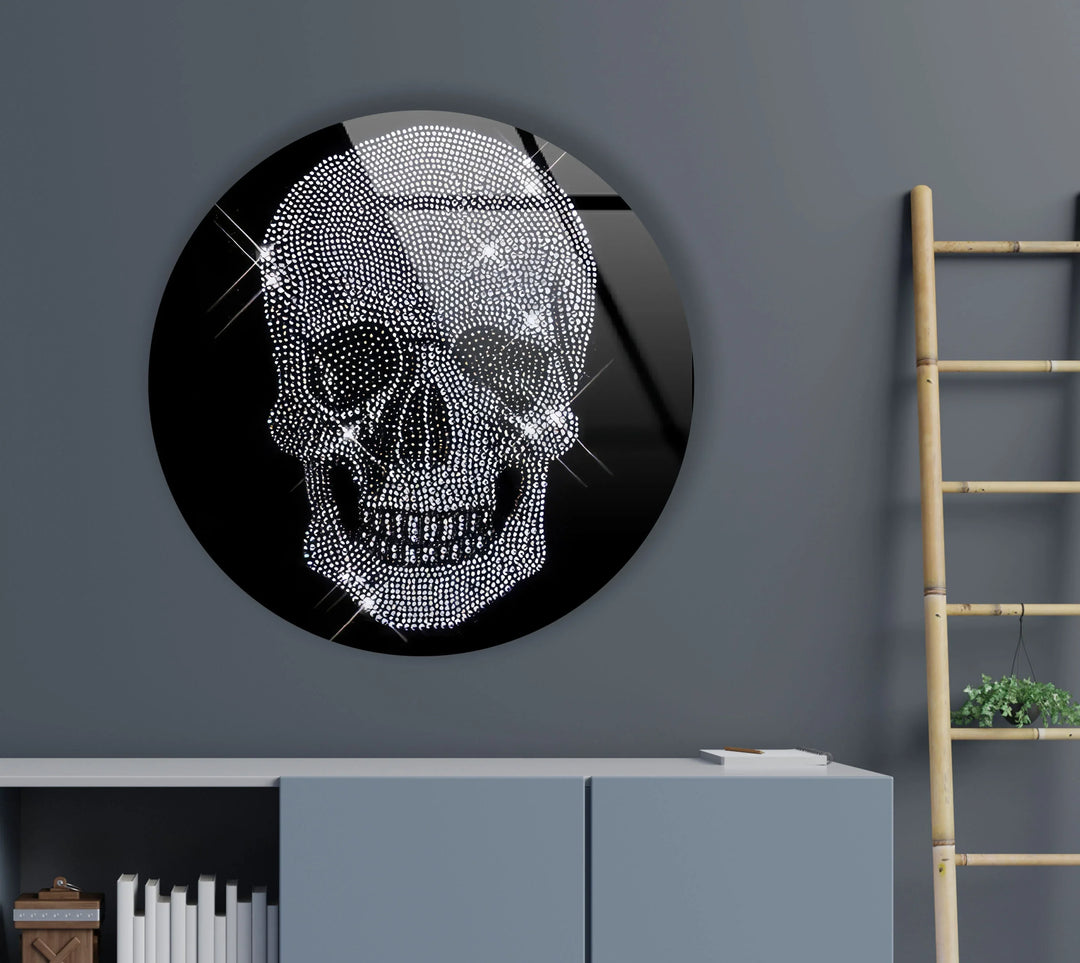 Crystal Skull Round Wall Art – Gothic Chic Glass Decor with Diamond Sparkle - MyPhotoStation