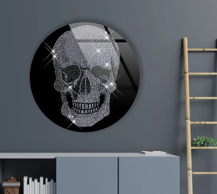 Crystal Skull Round Wall Art – Gothic Chic Glass Decor with Diamond Sparkle - MyPhotoStation