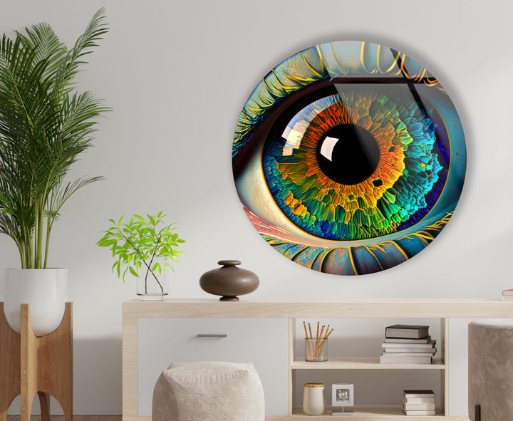Rainbow Eye Wall Art in Round Glass – Colorful Abstract Vision Decor