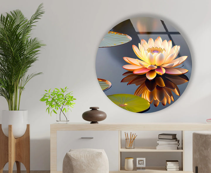 Water Lily Round Wall Art – Elegant Floral Glass Print for Zen-Inspired or Modern Home Decor - MyPhotoStation