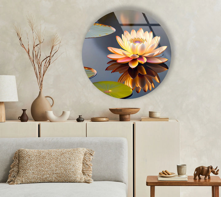 Water Lily Round Wall Art – Elegant Floral Glass Print for Zen-Inspired or Modern Home Decor - MyPhotoStation