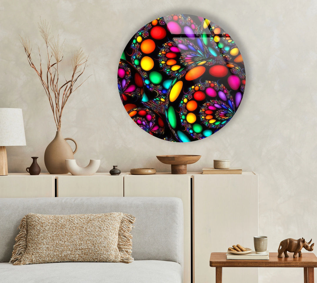 Psychedelic Fractal Wall Art – Round Color Explosion Glass Decor - MyPhotoStation