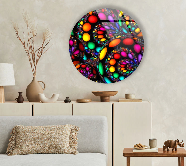 Psychedelic Fractal Wall Art – Round Color Explosion Glass Decor - MyPhotoStation