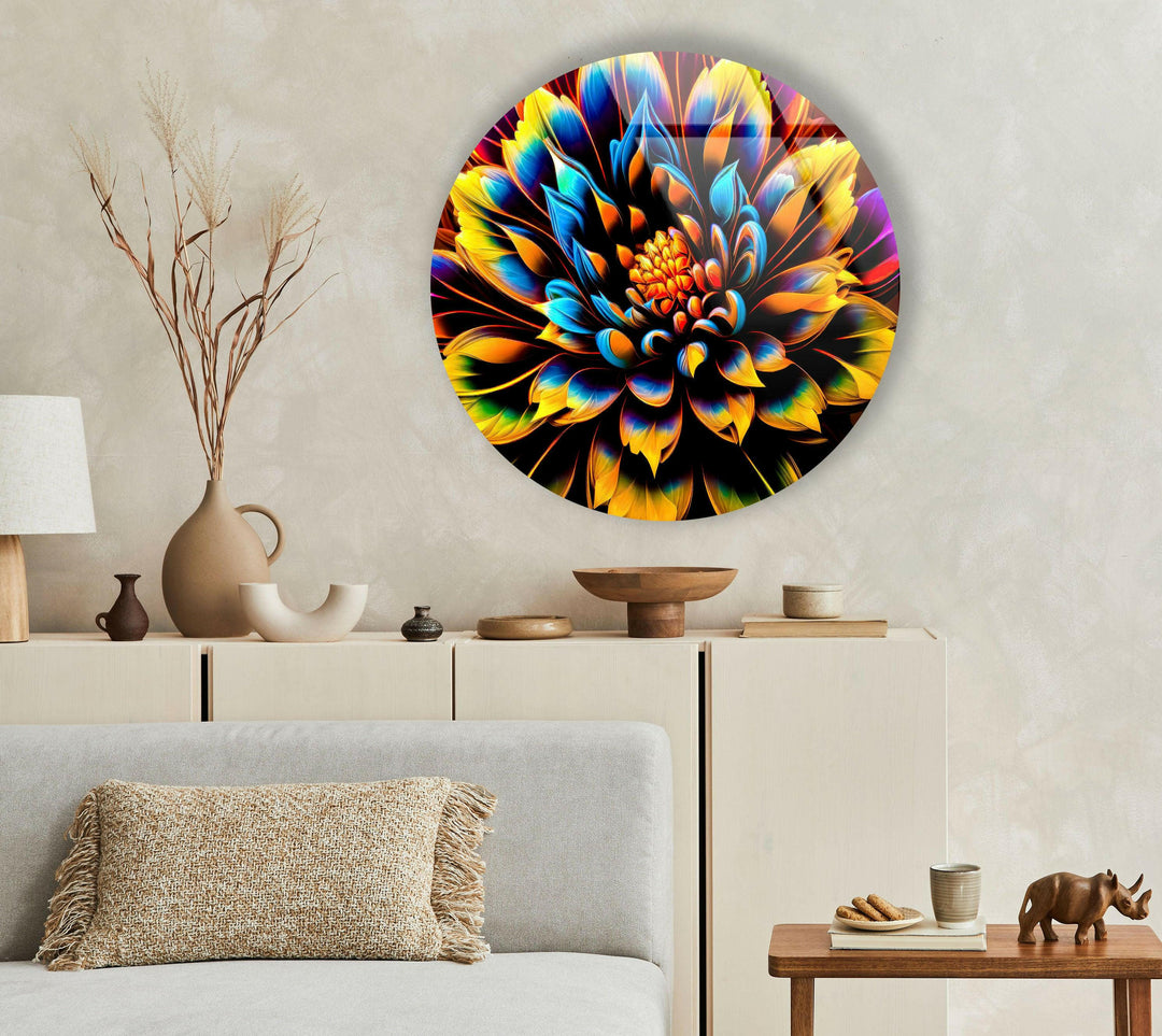 Multicolored Dahlia Flower Glass Wall Art, large glass photo prints, glass wall photos