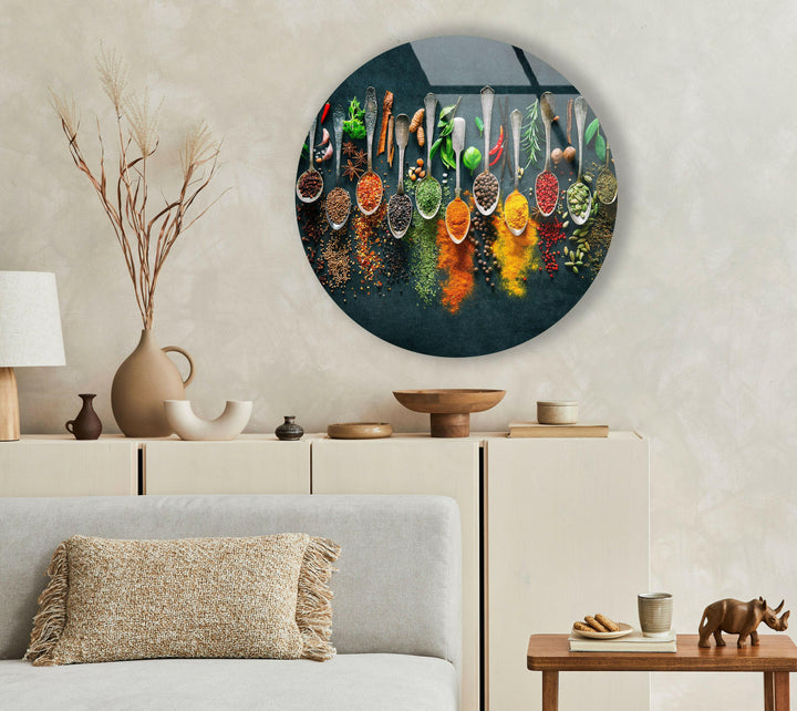 Spoon Spices Glass Wall Art - High-quality materials and cutting-edge printing methods are used to make our Glass Wall Art and Tempered Glass Wall Art. These pieces not only show off your best designs and images in great detail, but they also last a very long time. Our range of glass paintings and wall pictures will keep your home looking stylish and up-to-date.