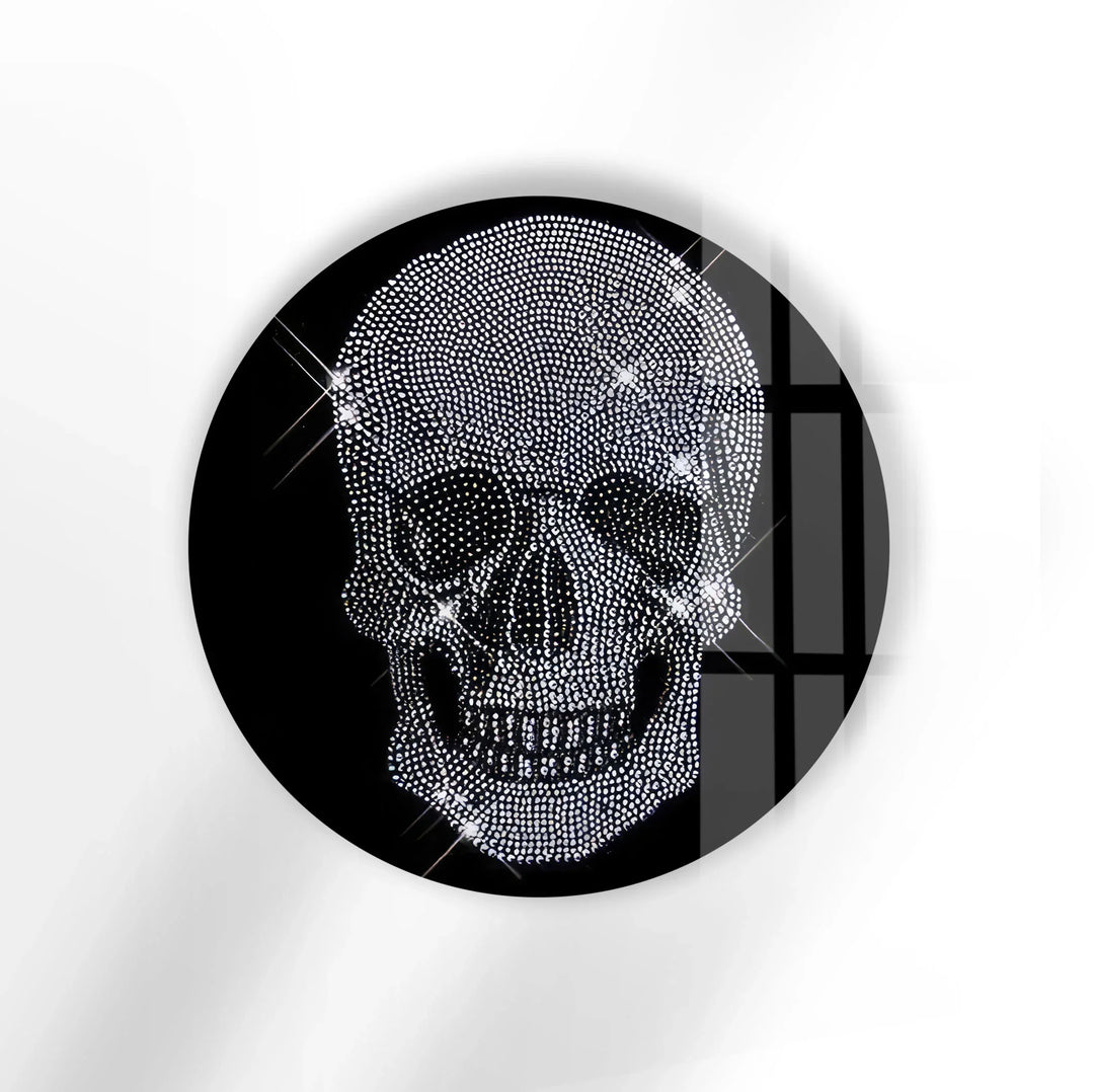 Crystal Skull Round Wall Art – Gothic Chic Glass Decor with Diamond Sparkle - MyPhotoStation
