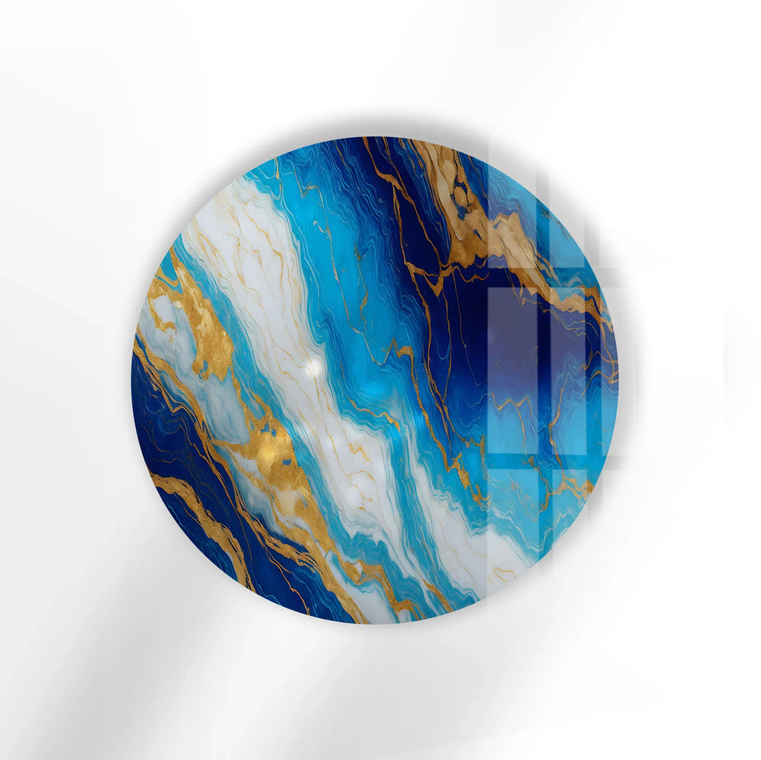 Turquoise & Sapphire Marble Round Wall Art – Elegant Glass Print for Luxurious Modern Decor - MyPhotoStation