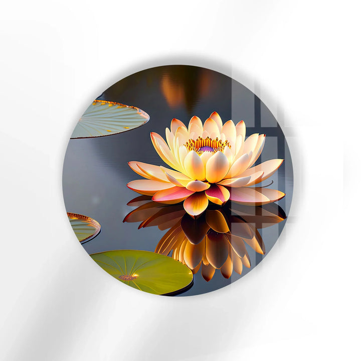 Water Lily Round Wall Art – Elegant Floral Glass Print for Zen-Inspired or Modern Home Decor - MyPhotoStation