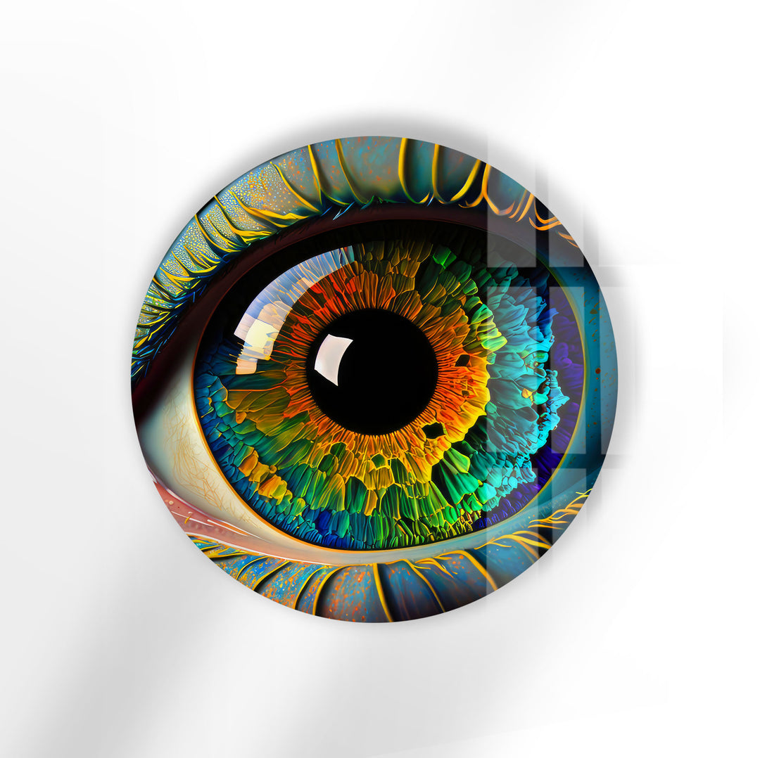 Rainbow Eye Wall Art in Round Glass – Colorful Abstract Vision Decor