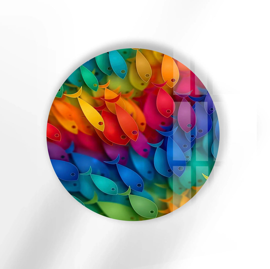 Rainbow Fish Round Wall Art – Vibrant Colorful Ocean-Inspired Glass Decor - MyPhotoStation